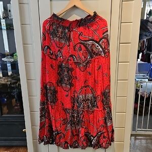 Suzy Shier Vibrant Red Paisley Maxi Skirt Sz Medium